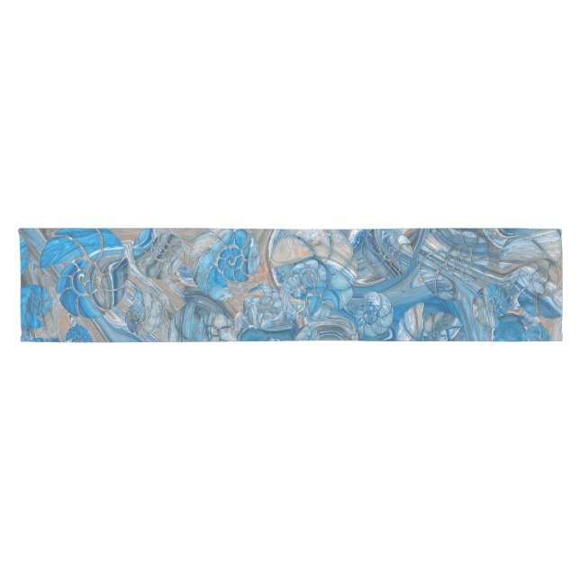 Sea shells pattern marble beach short table runner (Horizontal)