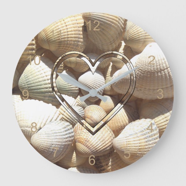 Sea Shells Photography Beach Life Seashells Heart Large Clock (Front)