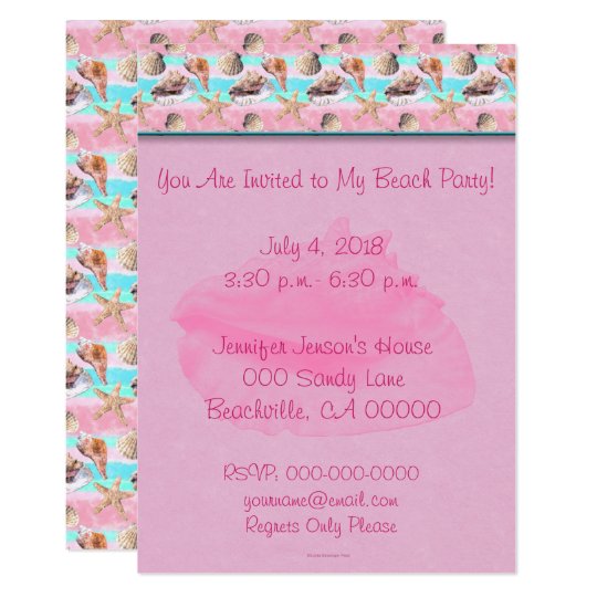 Sea Shells Pink and Turquoise Watercolor Card