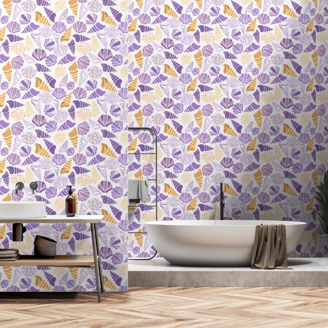 Sea Shells Purple and gold Wallpaper (Bathroom)