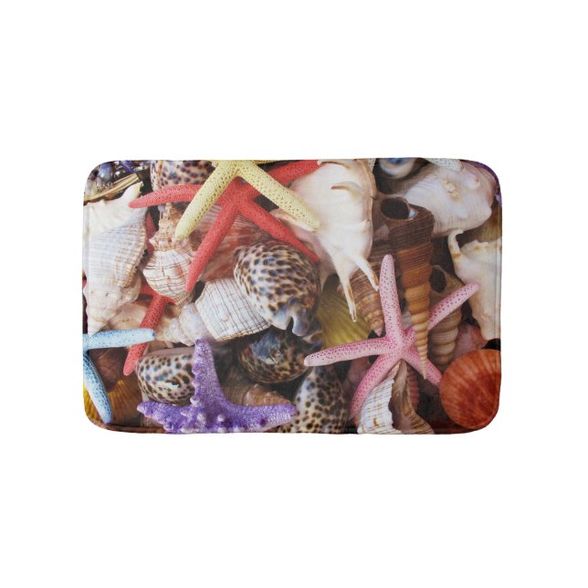 Sea Shells Starfish Colorful Shell Bath Mat (Front)
