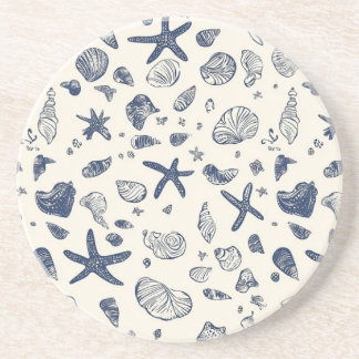 Sea Shells & Starfish Sandstone Coaster – Coastal 