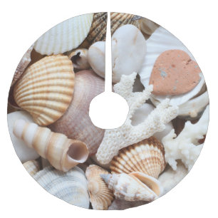 Sea Shells Stones Coral Background Brushed Polyester Tree Skirt