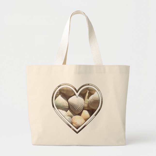 Sea Shells Summer Beach Life Heart Seashells Large Tote Bag (Front)