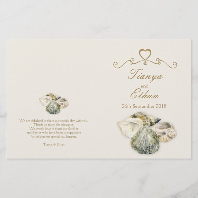 Sea shells watercolor art wedding programme (Front)