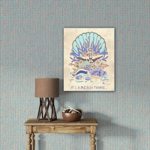Sea Shore Beach Vibe Teal, Coral, Purple Canvas Print