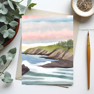Sea Shore Coastal Watercolor Painting Postcard