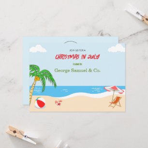 Sea Side Christmas in July Custom Name Log & Text Invitation