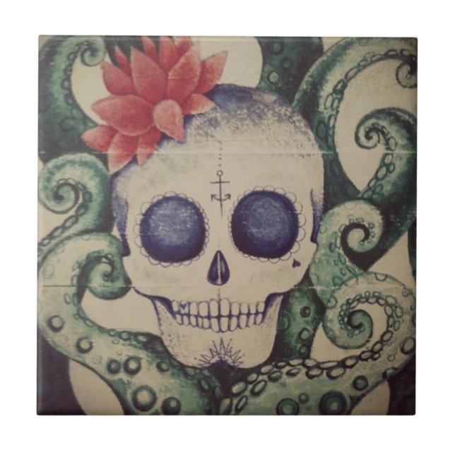 sea skull surf tile art mexican tattoo (Front)