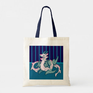 Sea, sky, dragon pixel art tote bag