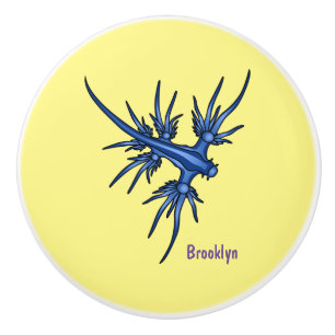 Sea slug blue dragon illustration ceramic knob