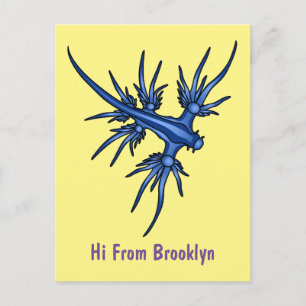Sea slug blue dragon illustration postcard