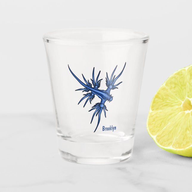 Sea slug blue dragon illustration shot glass (Front)