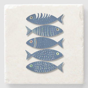 Sea Spirit Modern Coastal Fish Pattern Illustrat Stone Coaster