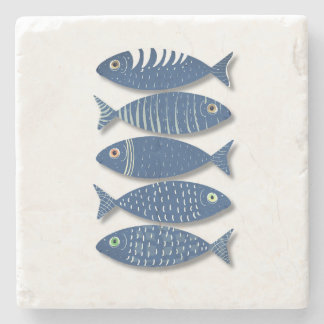 Sea Spirit Modern Coastal Fish Pattern Illustrat Stone Coaster