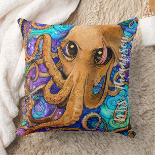 Sea Squid with Personalised Name  Cushion