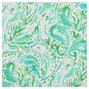 SEA SQUIRM Aqua Coastal Whale Paisley Fabric