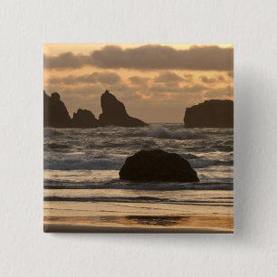 Sea stacks on the beach at Bandon, Oregon 15 Cm Square Badge