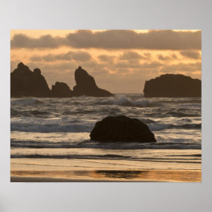 Sea stacks on the beach at Bandon, Oregon Poster