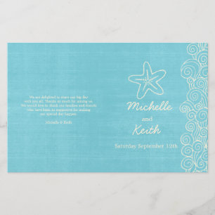 Sea star & swirls blue cream wedding programs