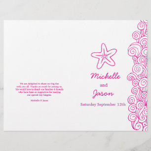 Sea star & swirls pink white wedding programs