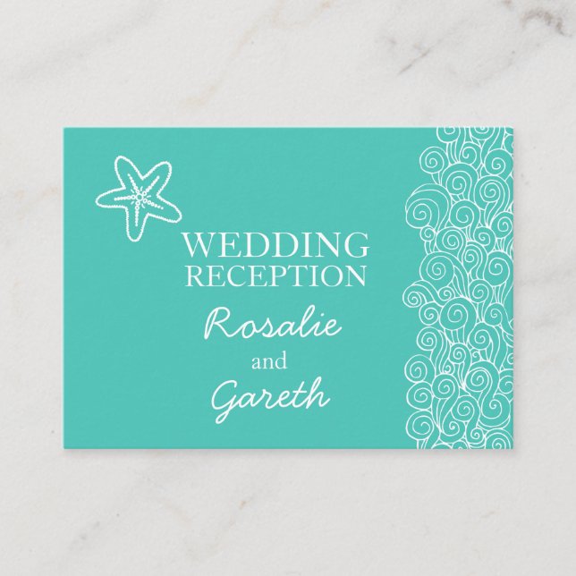 Sea star teal & white wedding  info enclosure card (Front)