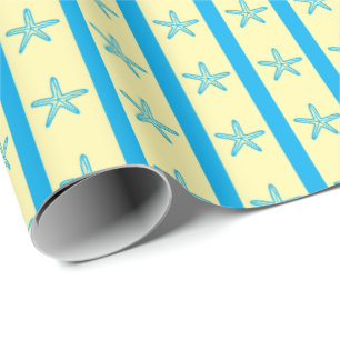 Sea Stars & Bold Stripes Summer Birthday Seamless Wrapping Paper