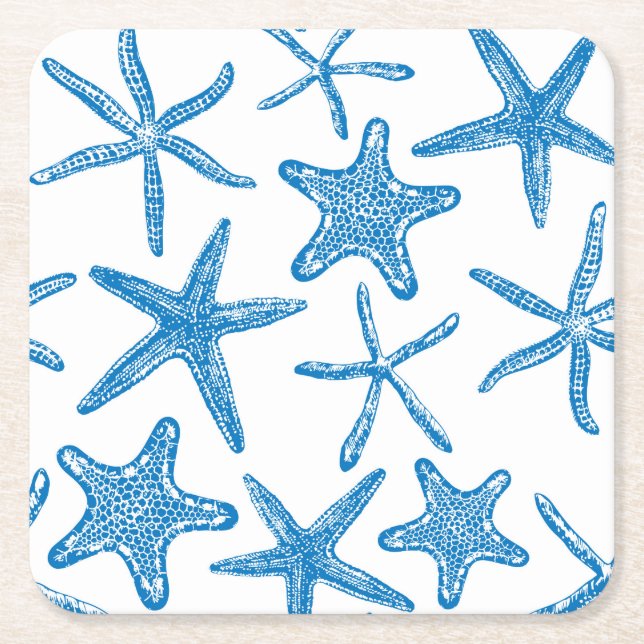 Sea stars in blue square paper coaster (Front)