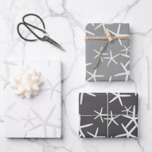 Sea Stars Pattern Grey Shades Wrapping Paper
