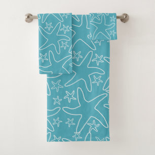 Sea Stars Pattern Weathered Blue Grey Bath Towel Set