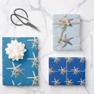 Sea Stars Shades of Blue Wrapping Paper Sheet