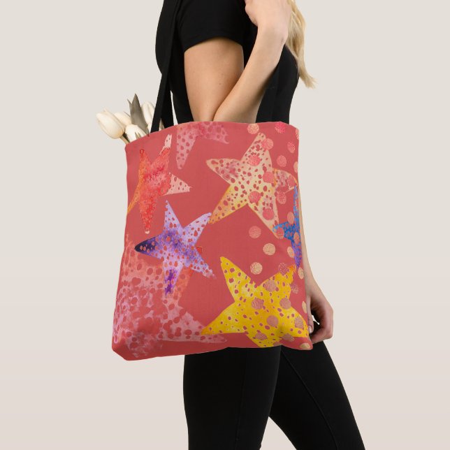 Sea Stars, Star Fish and Dots - Seaside Tote Bag (Close Up)
