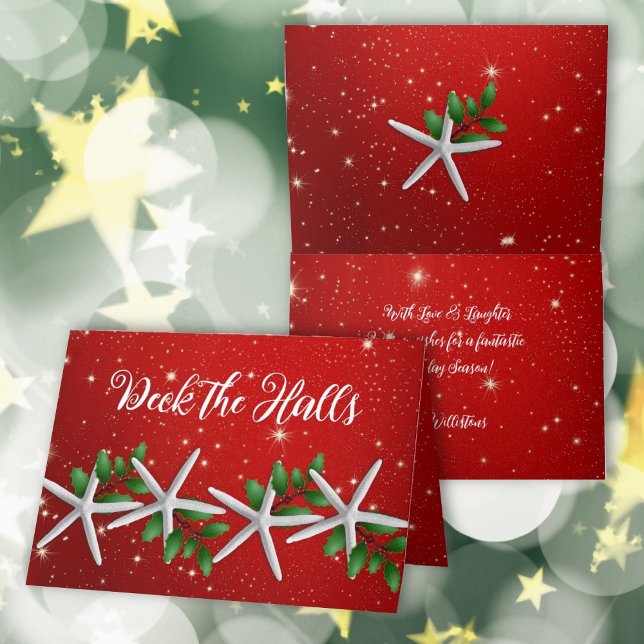 Sea Stars Twinkling Red Christmas Cards (Creator Uploaded)