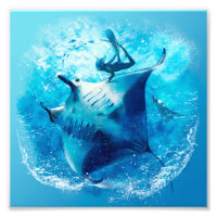 Sea stingray and diver