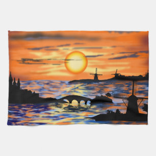 Sea Sunrise Netherlands Lansdcape Kitchen Towel