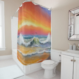 Sea Sunset Art Shower Curtain - Painting Abstract