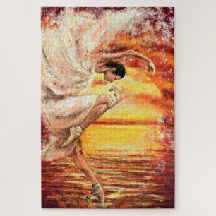 Sea Sunset Dancing Lady - Original Painting Art Jigsaw Puzzle