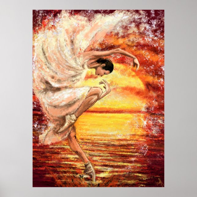 Sea Sunset Dancing Lady - Original Painting Art Poster (Front)