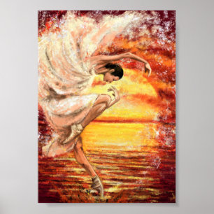 Sea Sunset Dancing Lady - Original Painting Art Poster