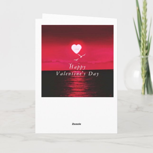 Sea Sunset Heart Love Valentine's Day Card (Back)