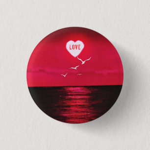 Sea Sunset Love Button Romantic Heart - Black Red