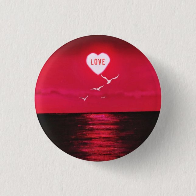 Sea Sunset Love Button Romantic Heart - Black Red (Front)