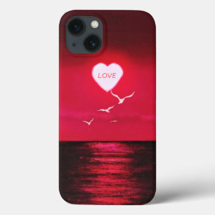 Sea Sunset Love Hear Romantic Black Red Your Name iPhone 13 Case