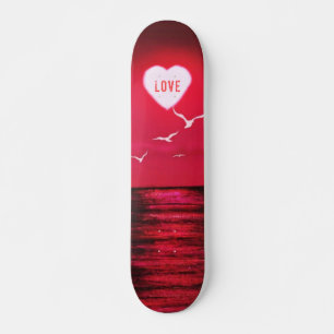 Sea Sunset Love Skateboard Romantic Black Red