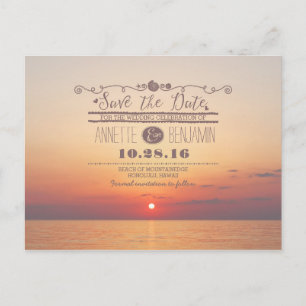 sea sunset romantic beach save the date postcard