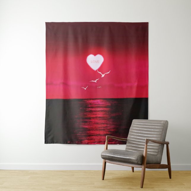 Sea Sunset Tapestry Love Romantic Heart Sun (In Situ)