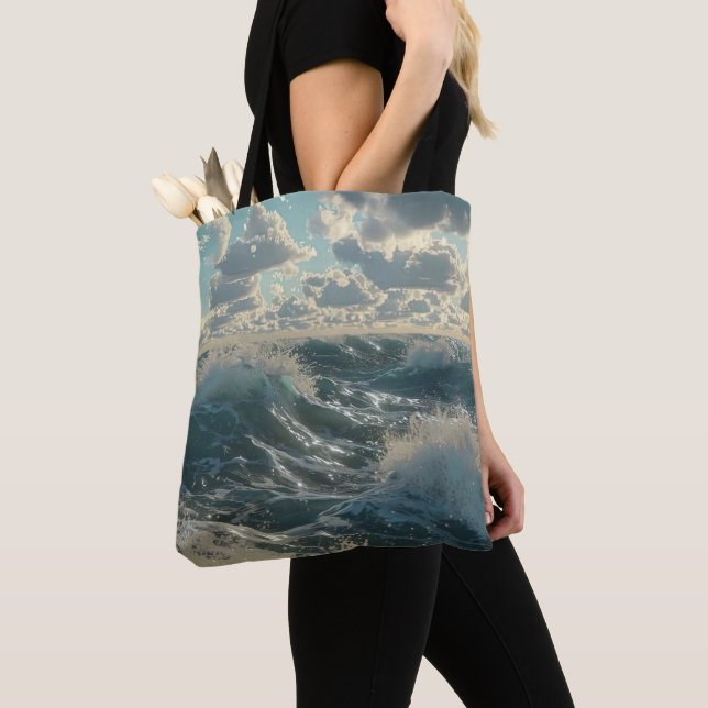  Sea Surges Square Tote Bag (Close Up)