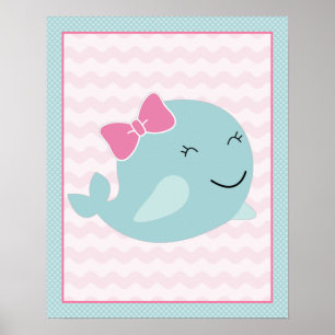 Sea Sweeties Girl Sealife Aqua Whale Art Poster