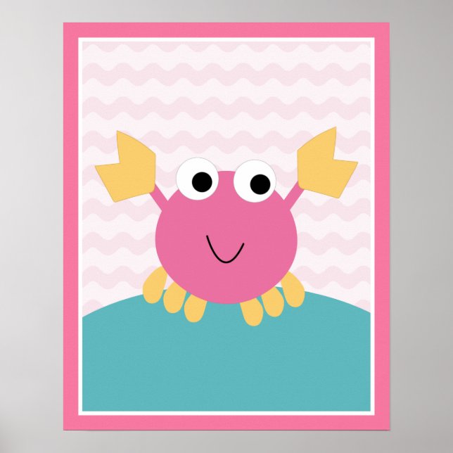 Sea Sweeties Girl Sealife Pink Crab Art Poster (Front)