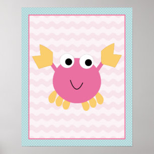 Sea Sweeties Girl Sealife Pink Crab Art Poster